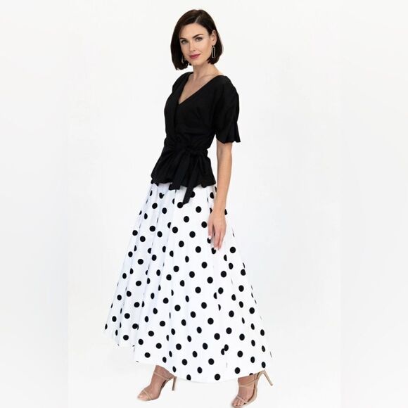 NWT Eva Franco Sold Out Stunning Polka Dot Pleated Draped Midi Skirt size XXS - Picture 4 of 10